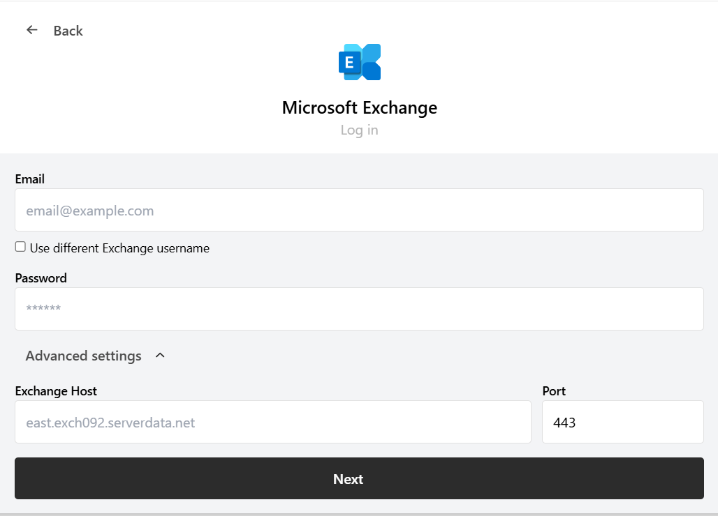 Exchange Zugangsdaten