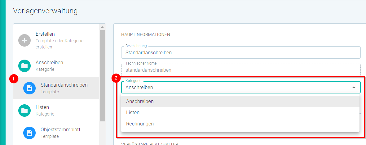 Kategorien erstellen und Vorlagen diesen zuordnen – FLOWFACT Serviceportal